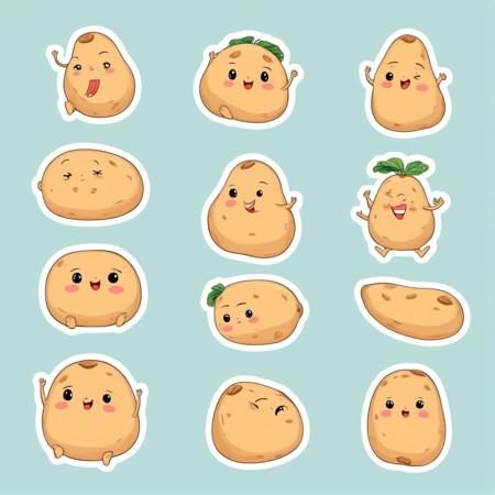 00084-20230831114333-7778-Cute socially awkward potato StickerSheet  _lora_SDXL-StickerSheet-Lora_1_, Very detailed, clean, high quality, sharp image, Eri.jpg